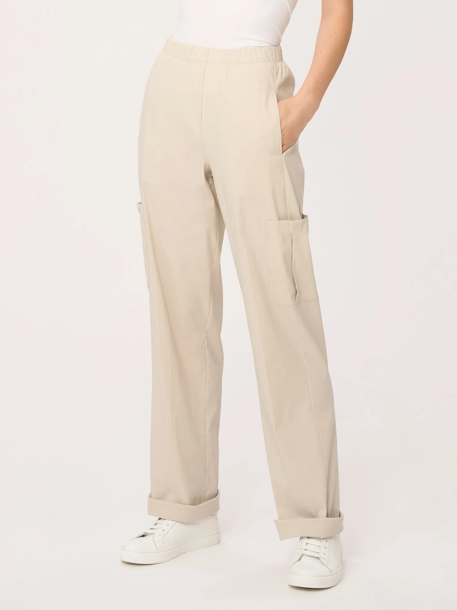 Pantalone ampio cargo in tessuto Super Fresh - Bianco