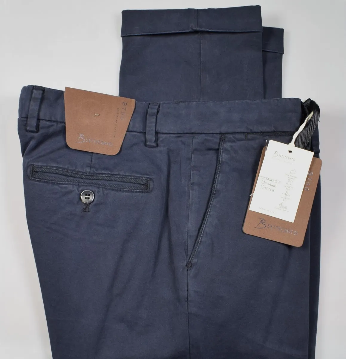 Pantalone blu bsettecento in cotone raso stretch slim fit