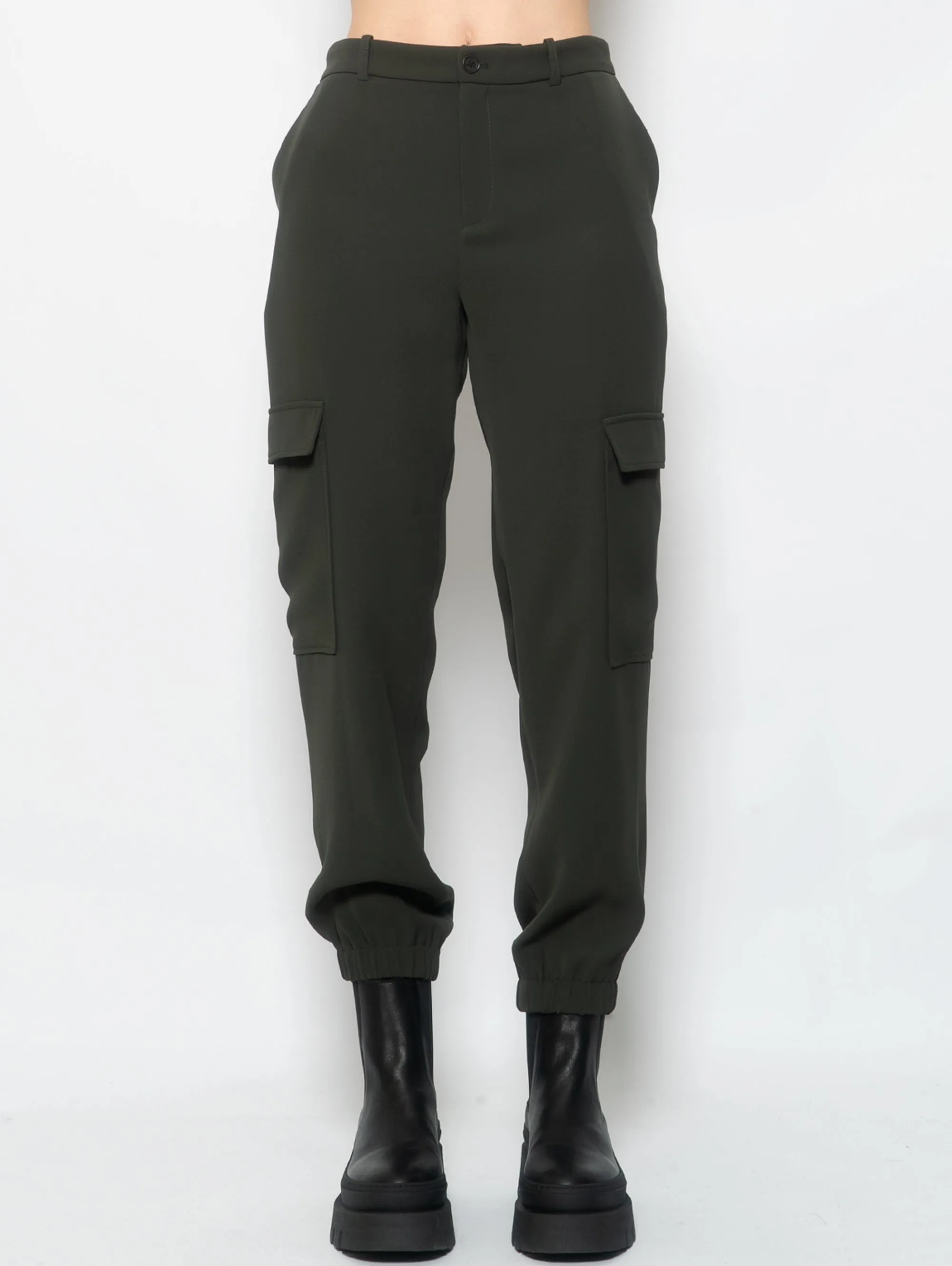 Pantalone Cargo in Cady Verde Oliva