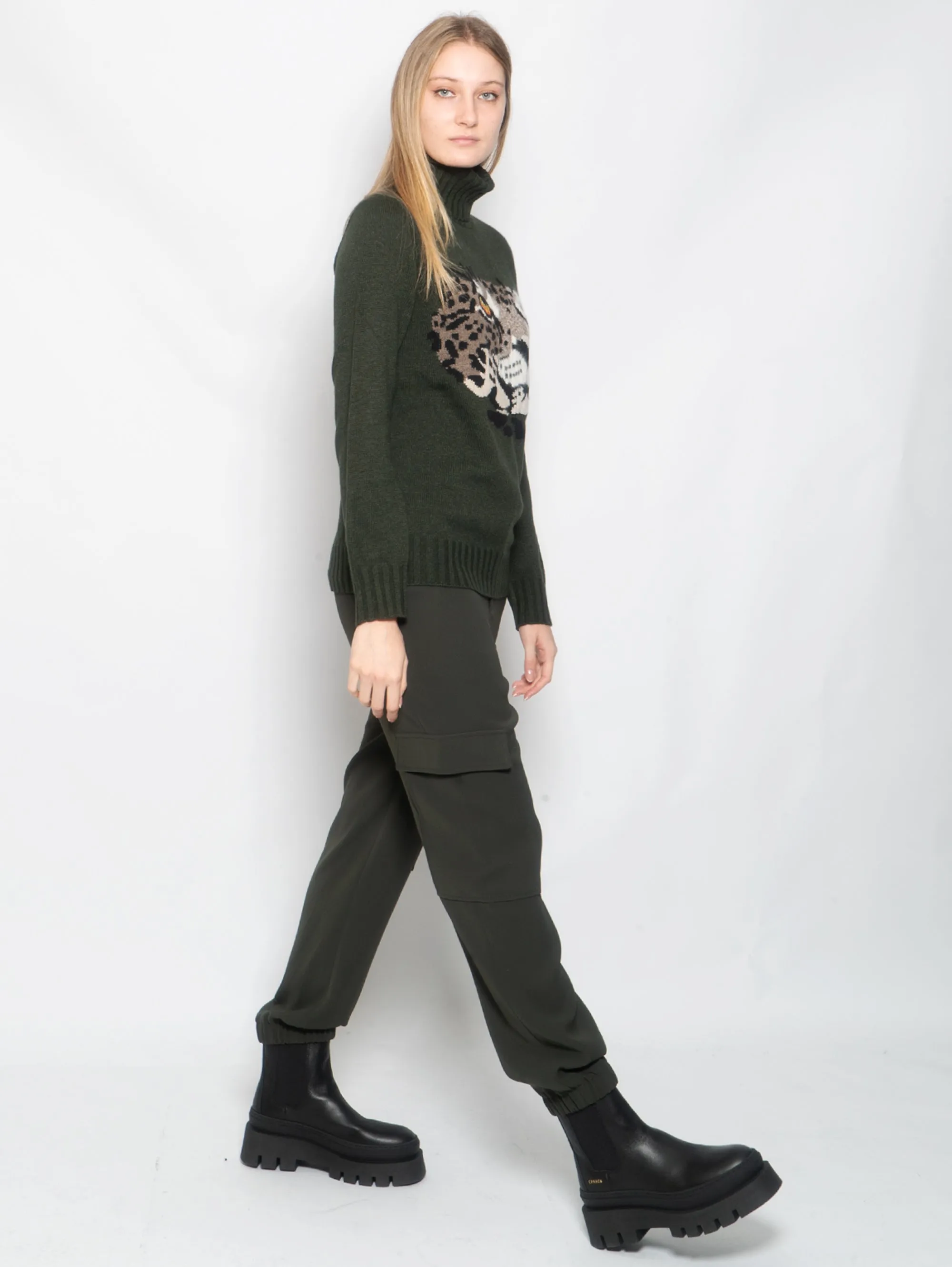 Pantalone Cargo in Cady Verde Oliva