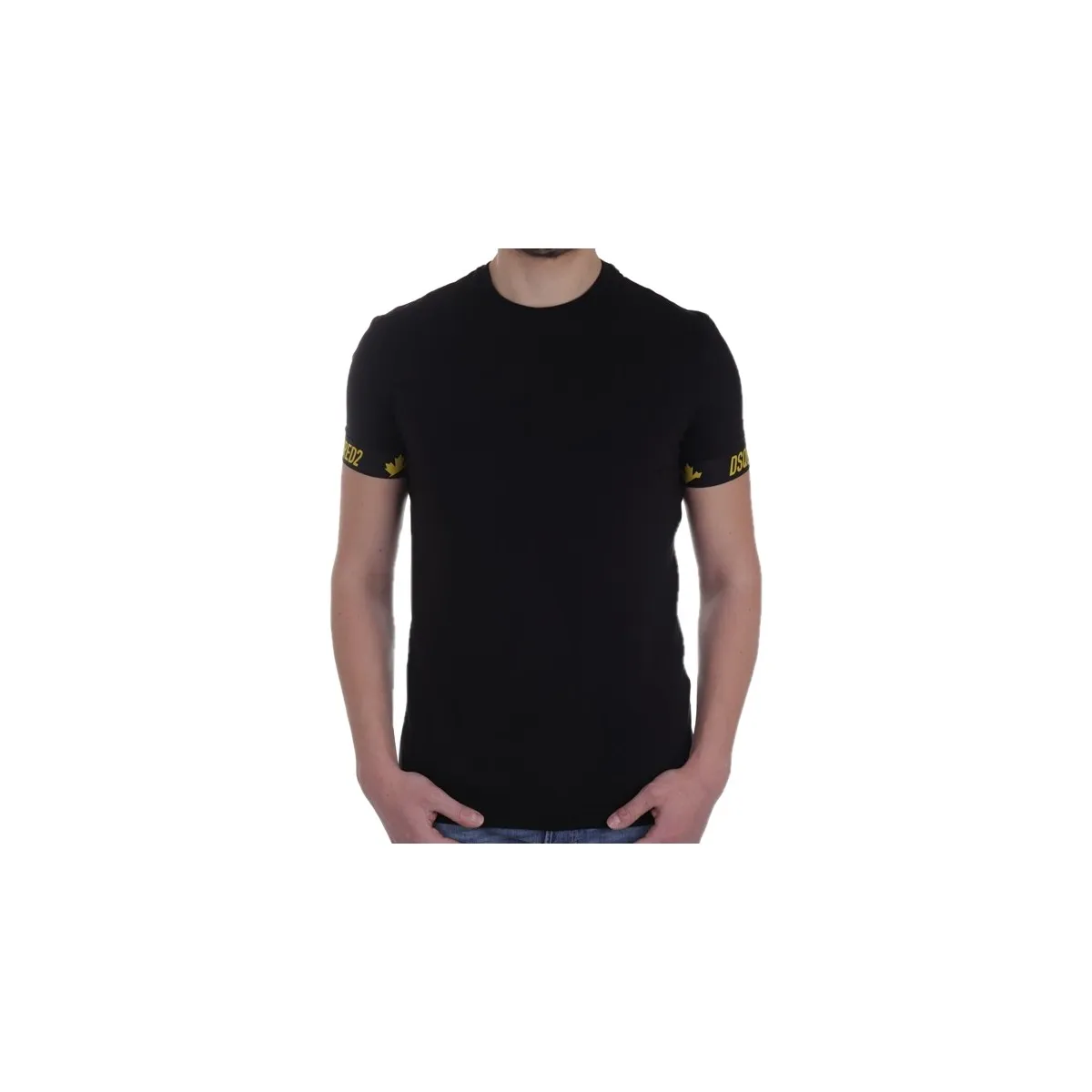 Round Neck T-Shirt, Nero Giallo