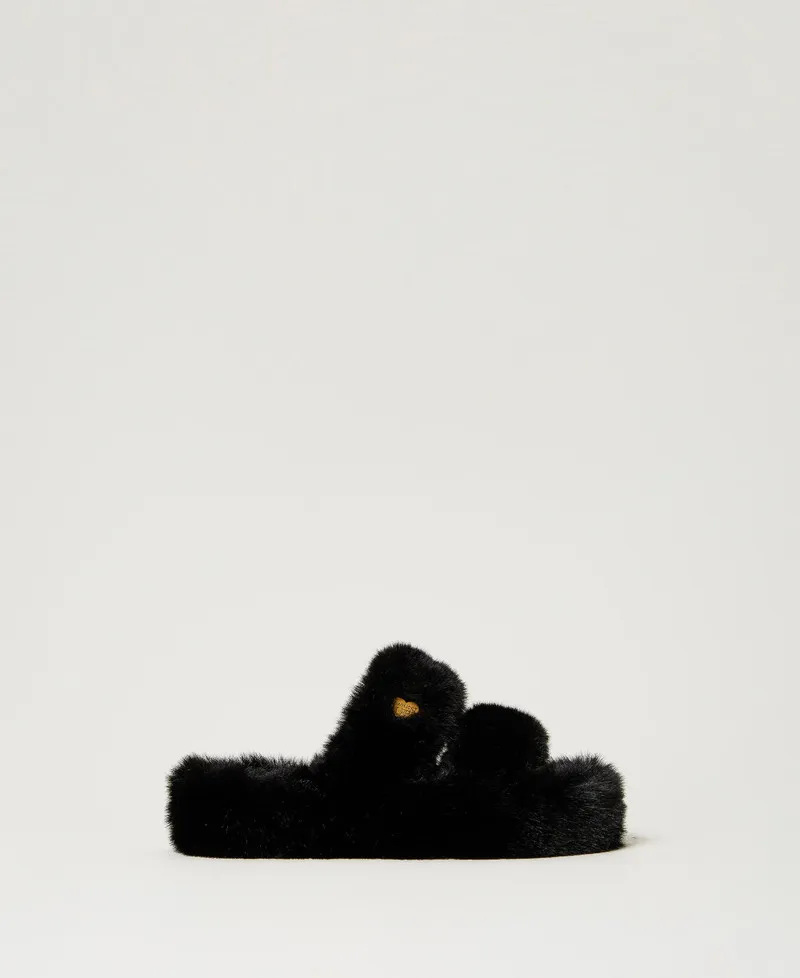 Sandali slide in faux fur