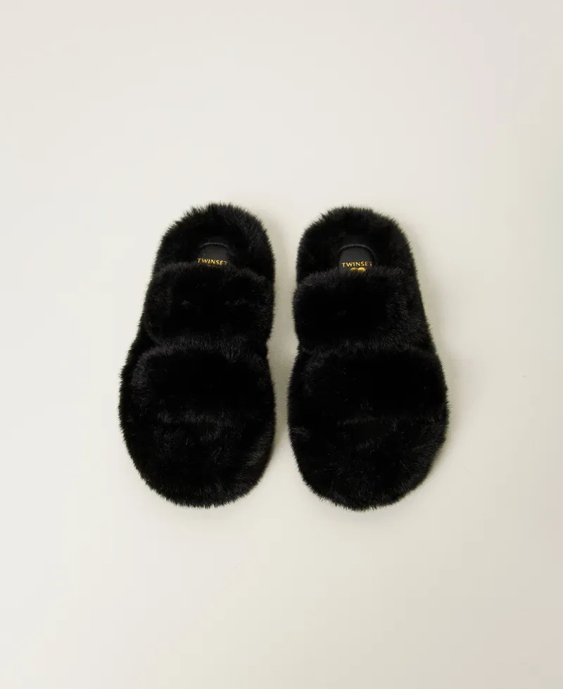 Sandali slide in faux fur