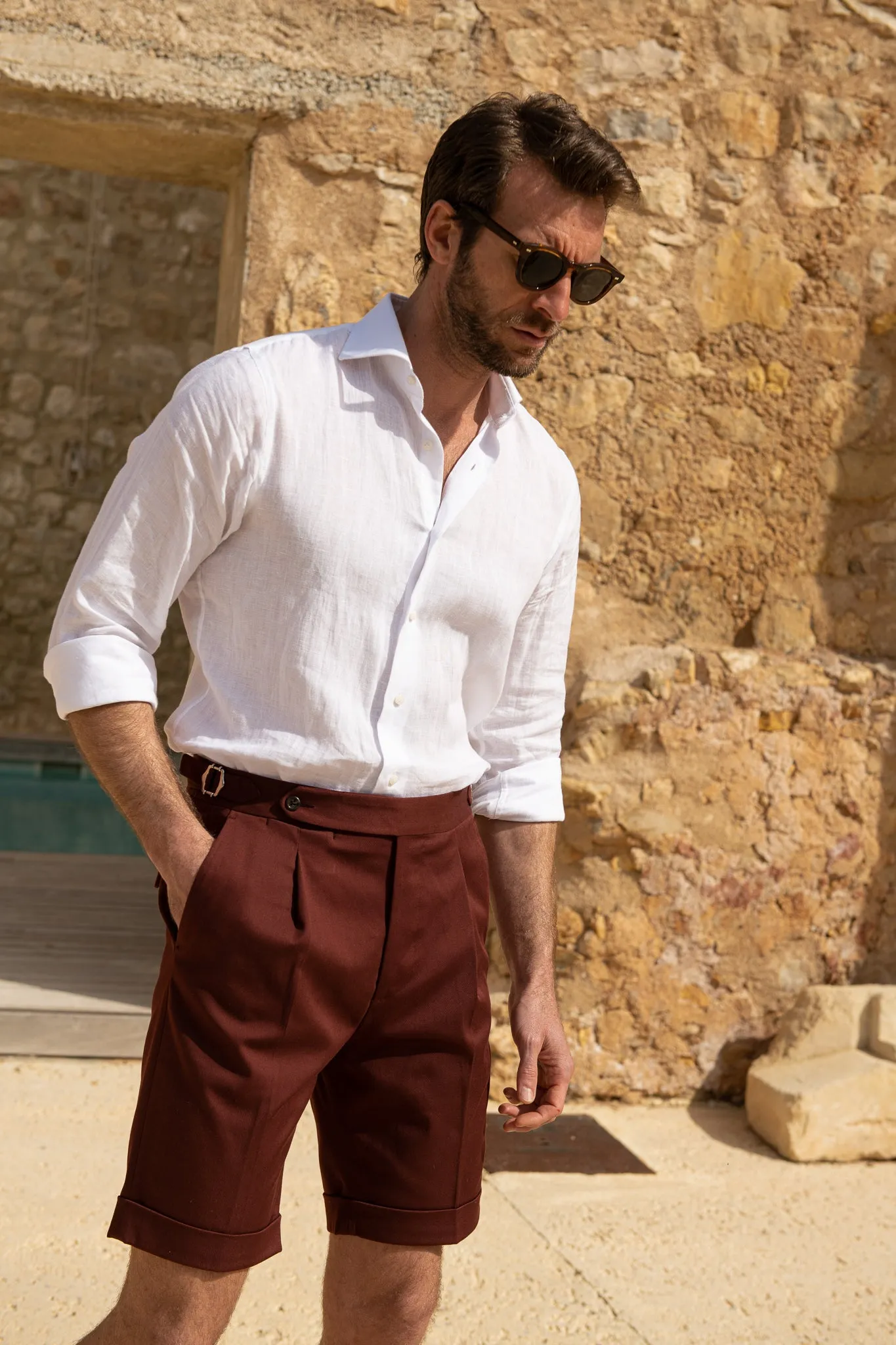 Shorts in cotone bordeaux - Made in Italy    