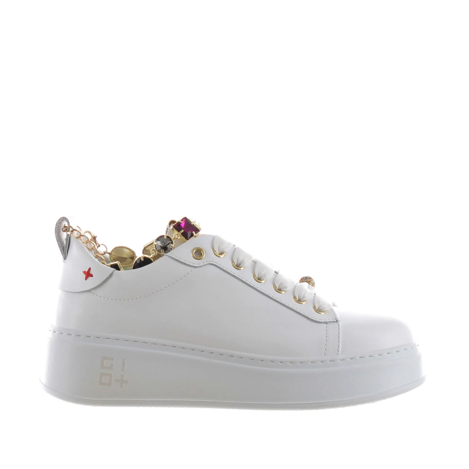 Sneaker in pelle con cavigliera gioiello