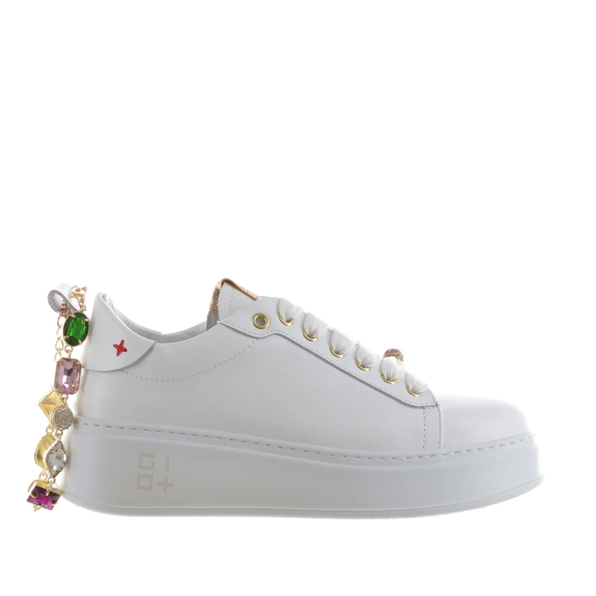 Sneaker in pelle con cavigliera gioiello