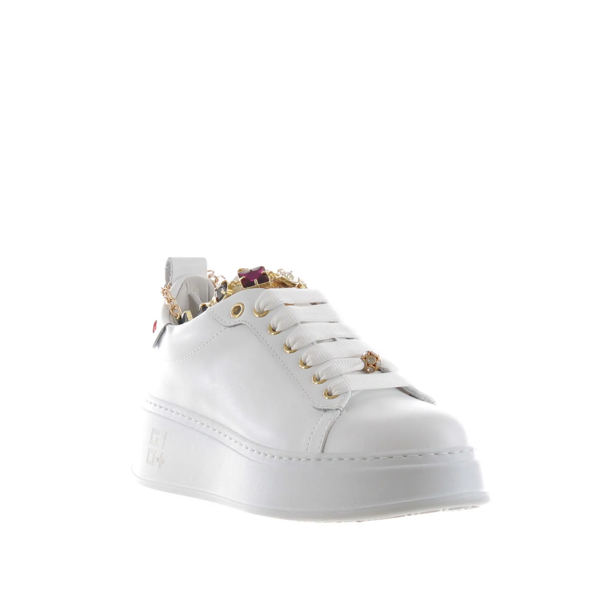 Sneaker in pelle con cavigliera gioiello