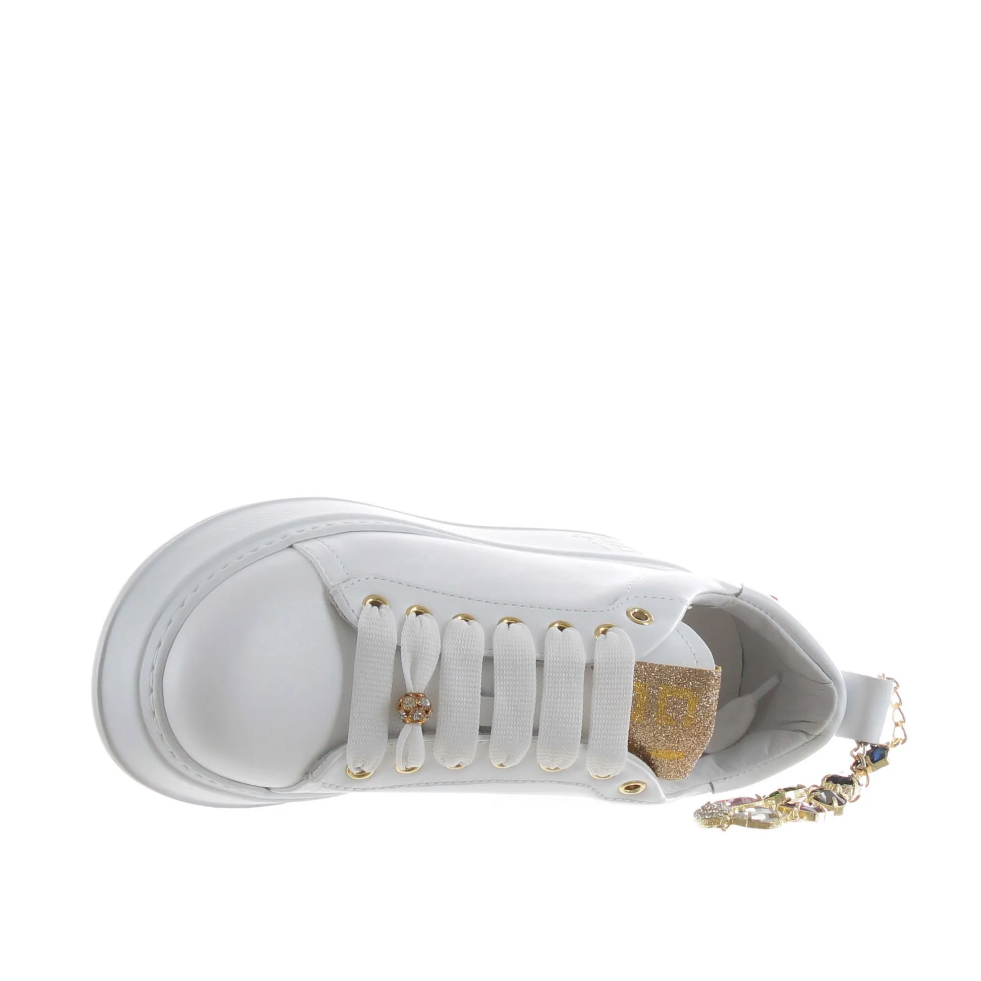 Sneaker in pelle con cavigliera gioiello