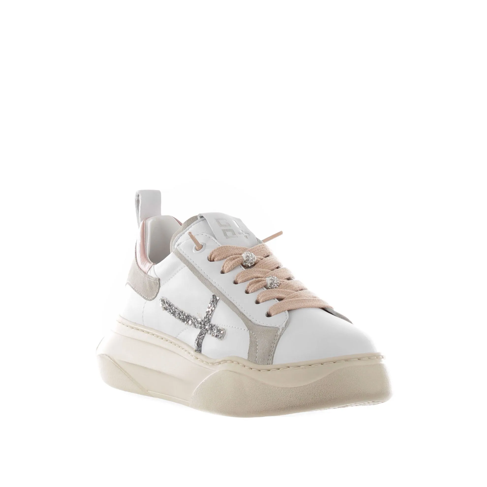 Sneaker in pelle e camoscio con glitter