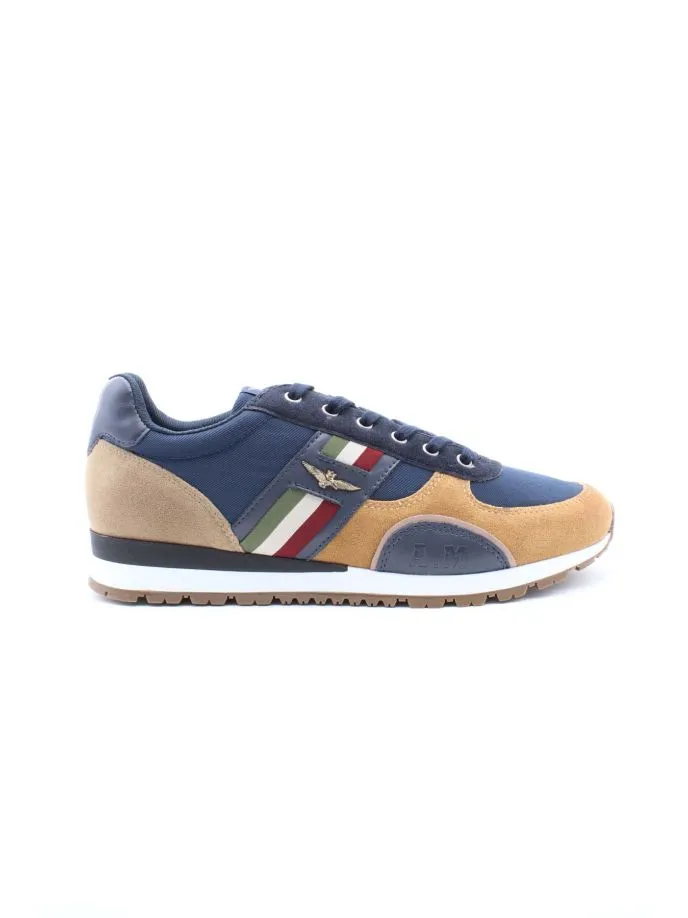 Sneaker in pelle e cordura con fascia tricolore