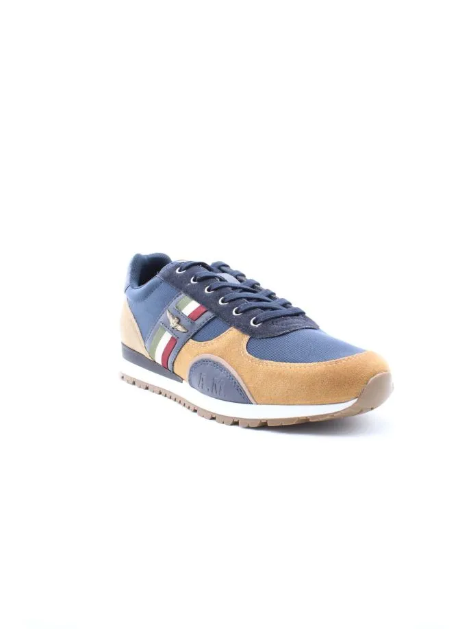 Sneaker in pelle e cordura con fascia tricolore