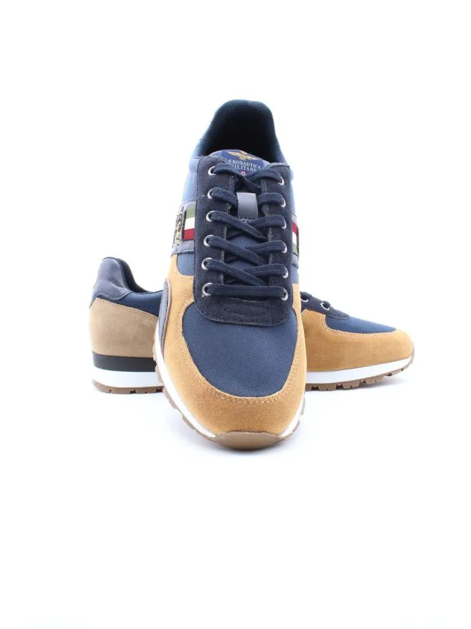 Sneaker in pelle e cordura con fascia tricolore