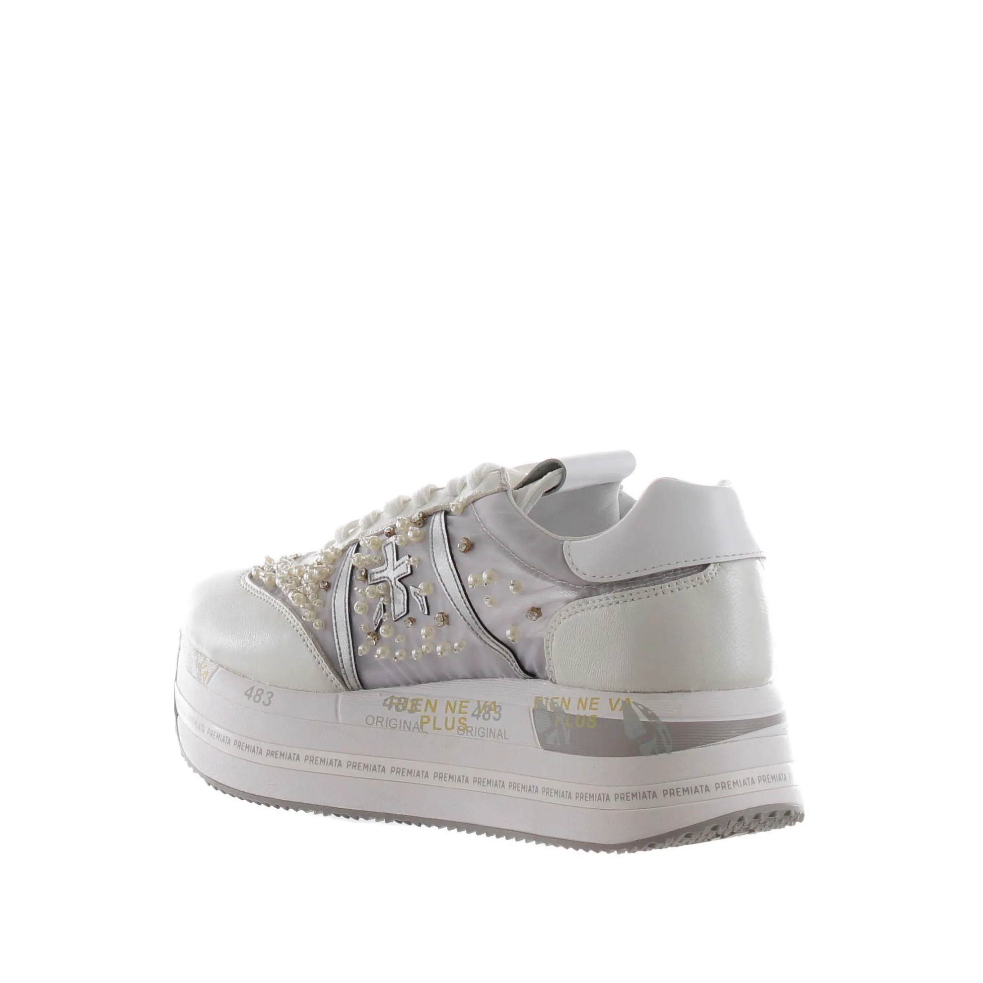 Sneaker in pelle e nylon con perline