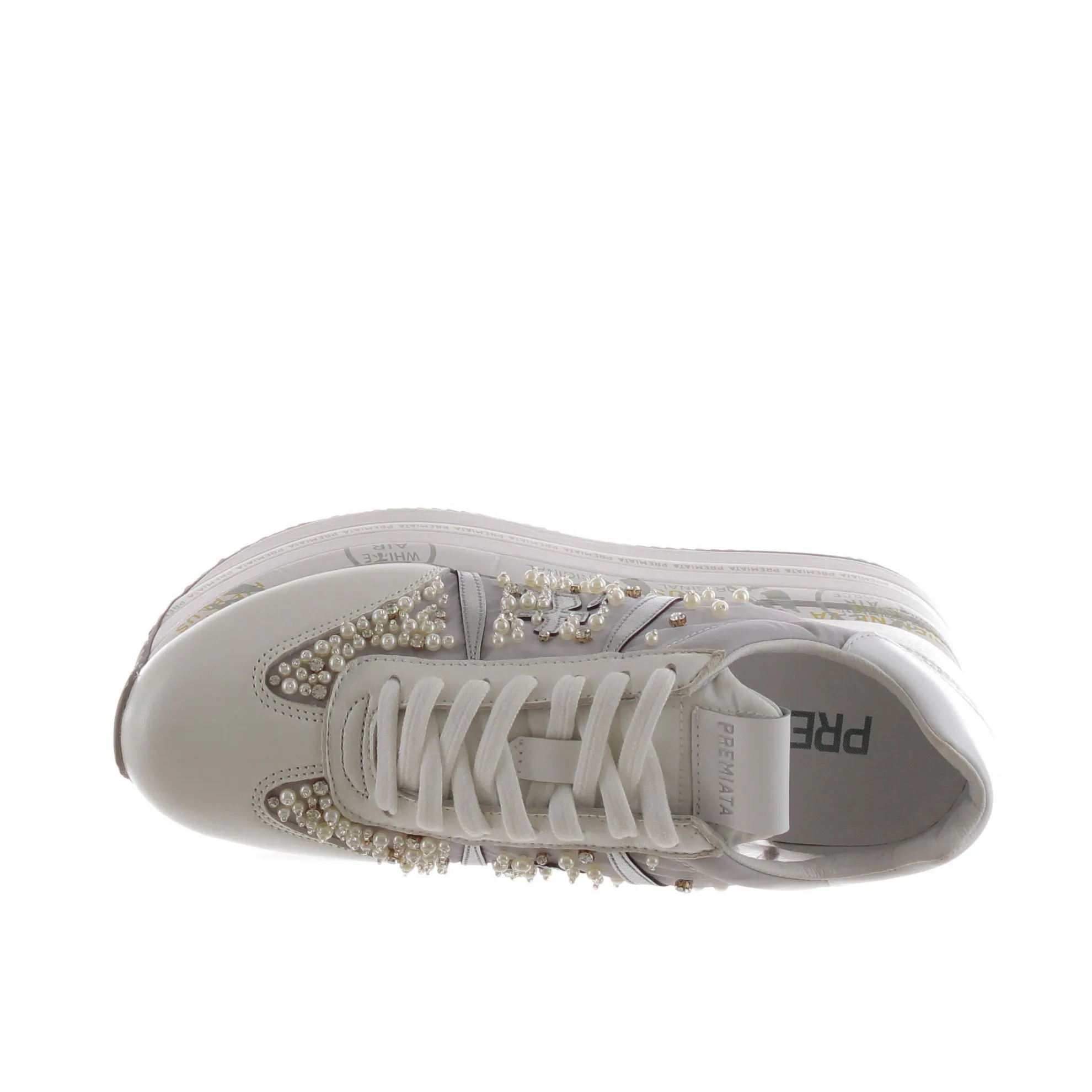 Sneaker in pelle e nylon con perline