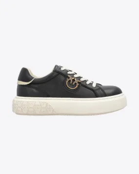 Sneaker nera flatform in pelle con fibbia Love Birds dorata incastonata lateralmente