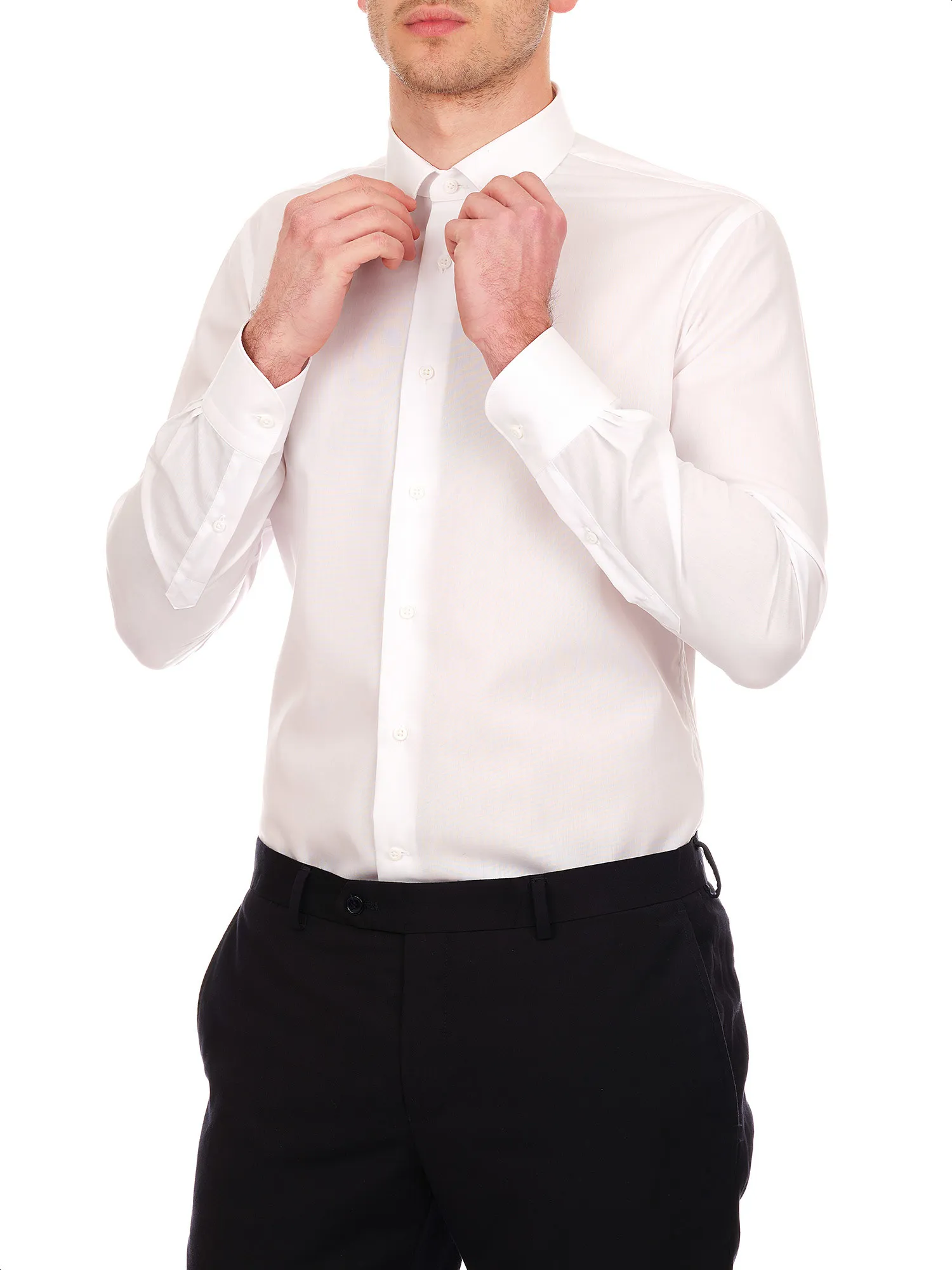 Solid colour white office shirt with Kent collar