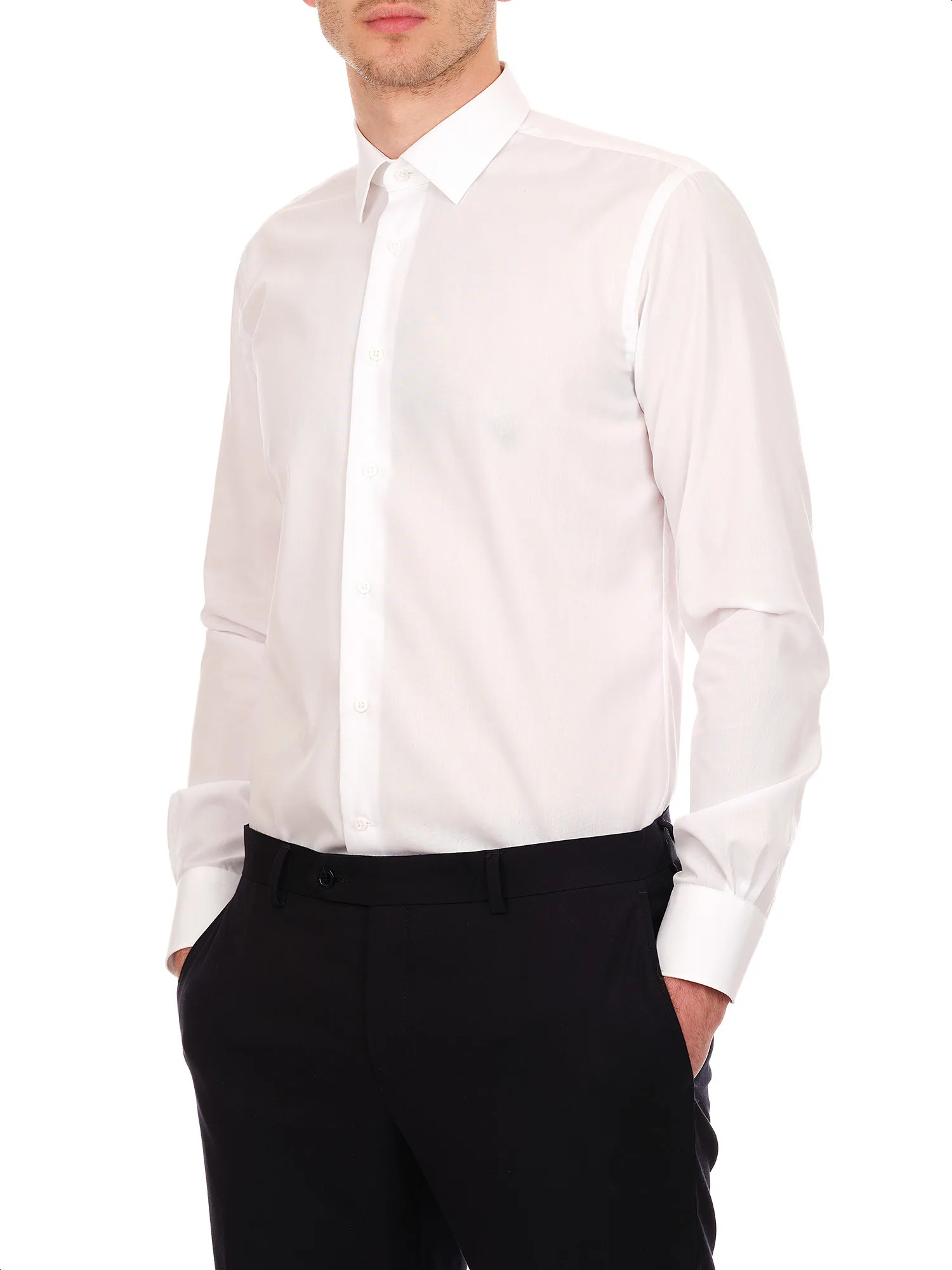 Solid colour white office shirt with Kent collar