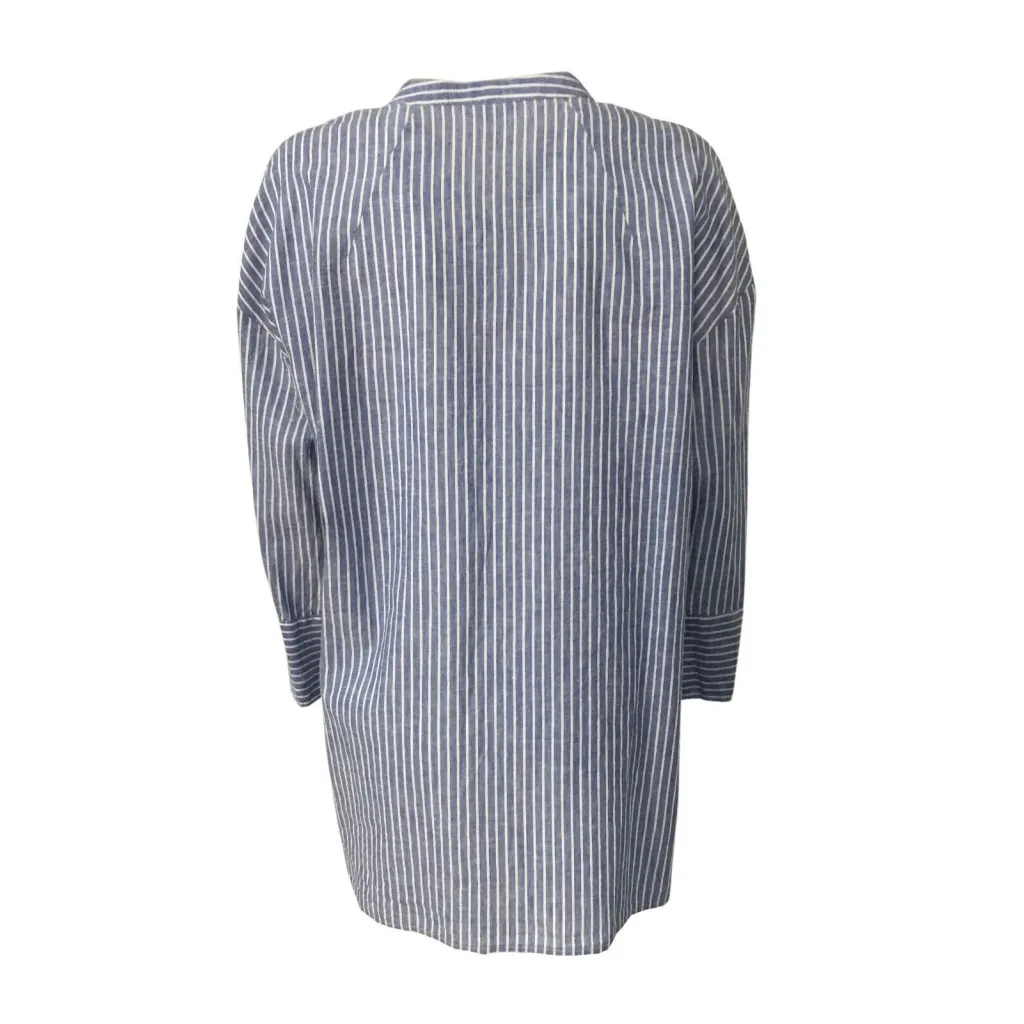 SOPHIE camicia donna righe azzurro/bianco mod OPPI 55% lino 45% cotone MADE IN ITALY