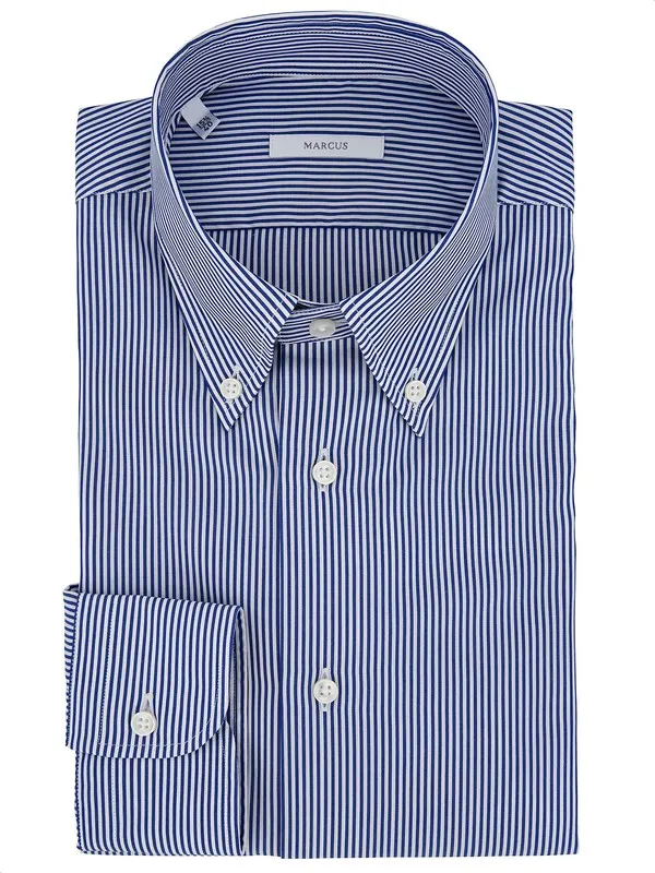 Striped white and blue shirt with button-down collar