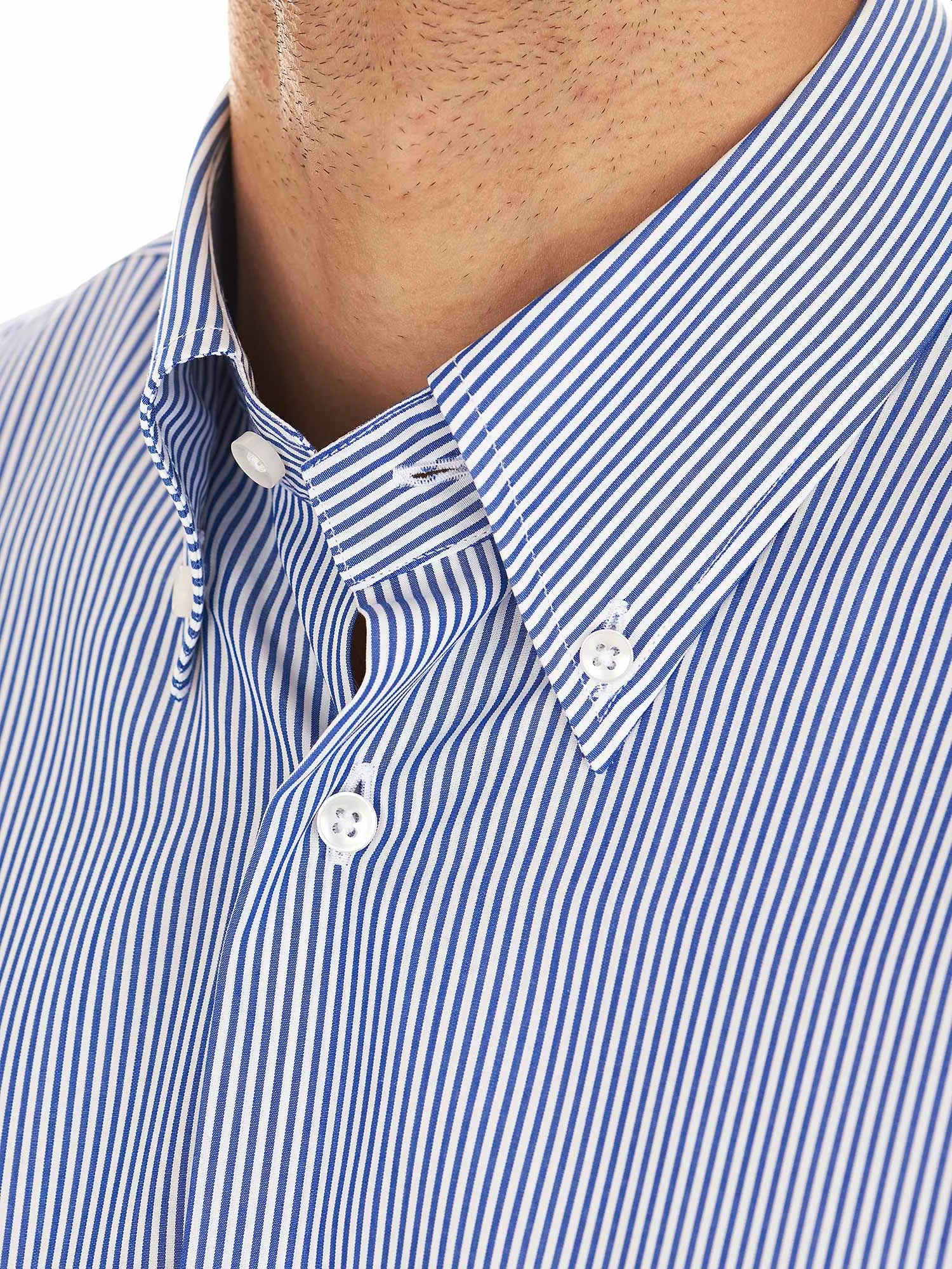 Striped white and blue shirt with button-down collar