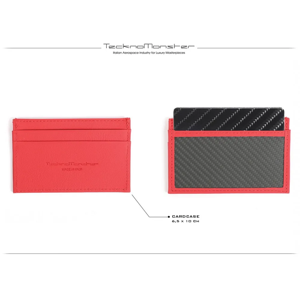 TecknoMonster - Cardcase - Rosso - Porta Carte di Credito in Fibra di Carbonio Aeronautico e Pelle - Black Carpet Collection