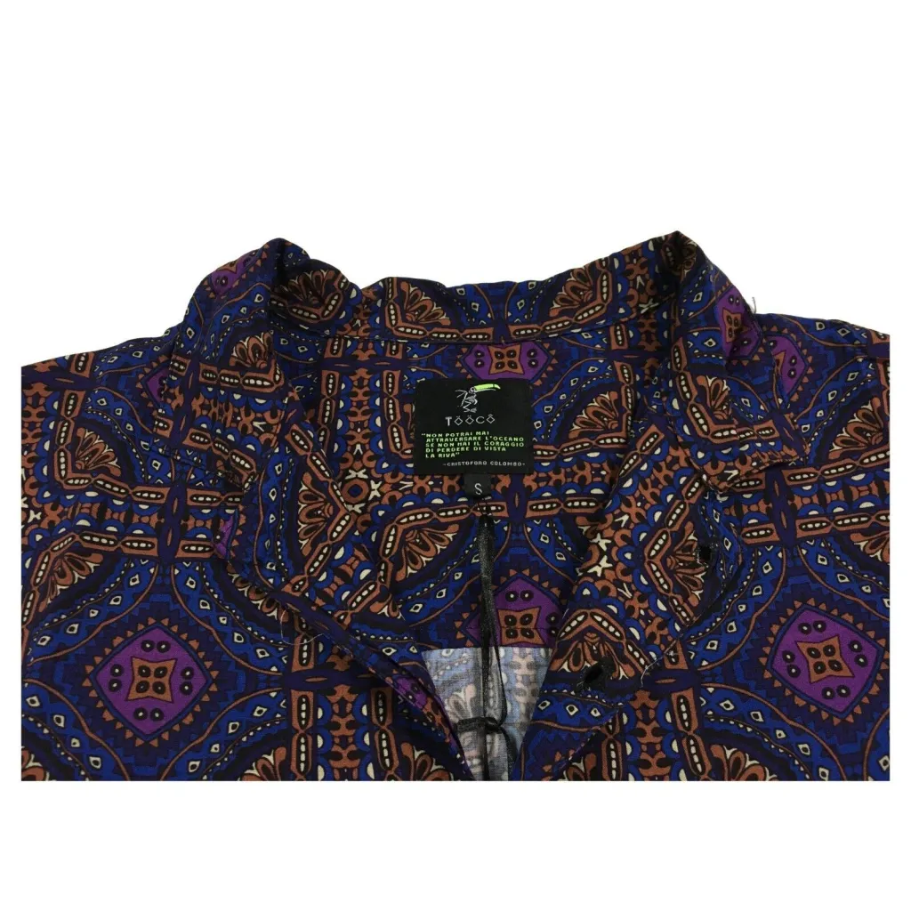 TOOCO camicia uomo fantasia blu/cuoio art TOC0304 VICTORIA MADE IN ITALY