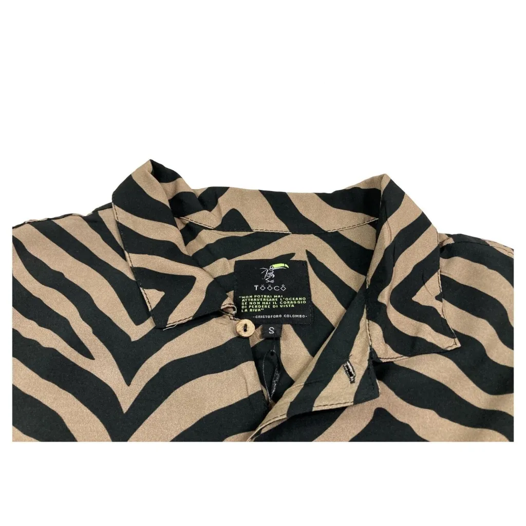 TOOCO camicia uomo fantasia zebra beige/nero art TOC0308 ZEB BB555WS MADE IN ITALY