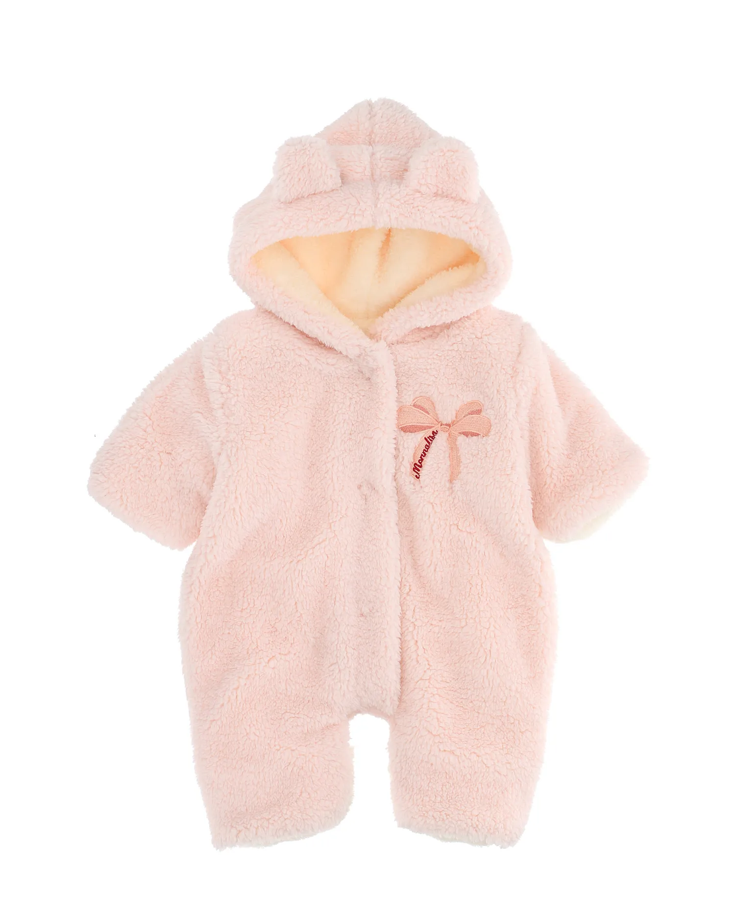 Tutina completa in teddy orsetto rosa con fiocco ricamato sul petto 3-9 mesi