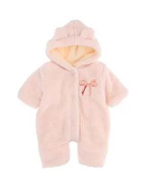 Tutina completa in teddy orsetto rosa con fiocco ricamato sul petto 3-9 mesi