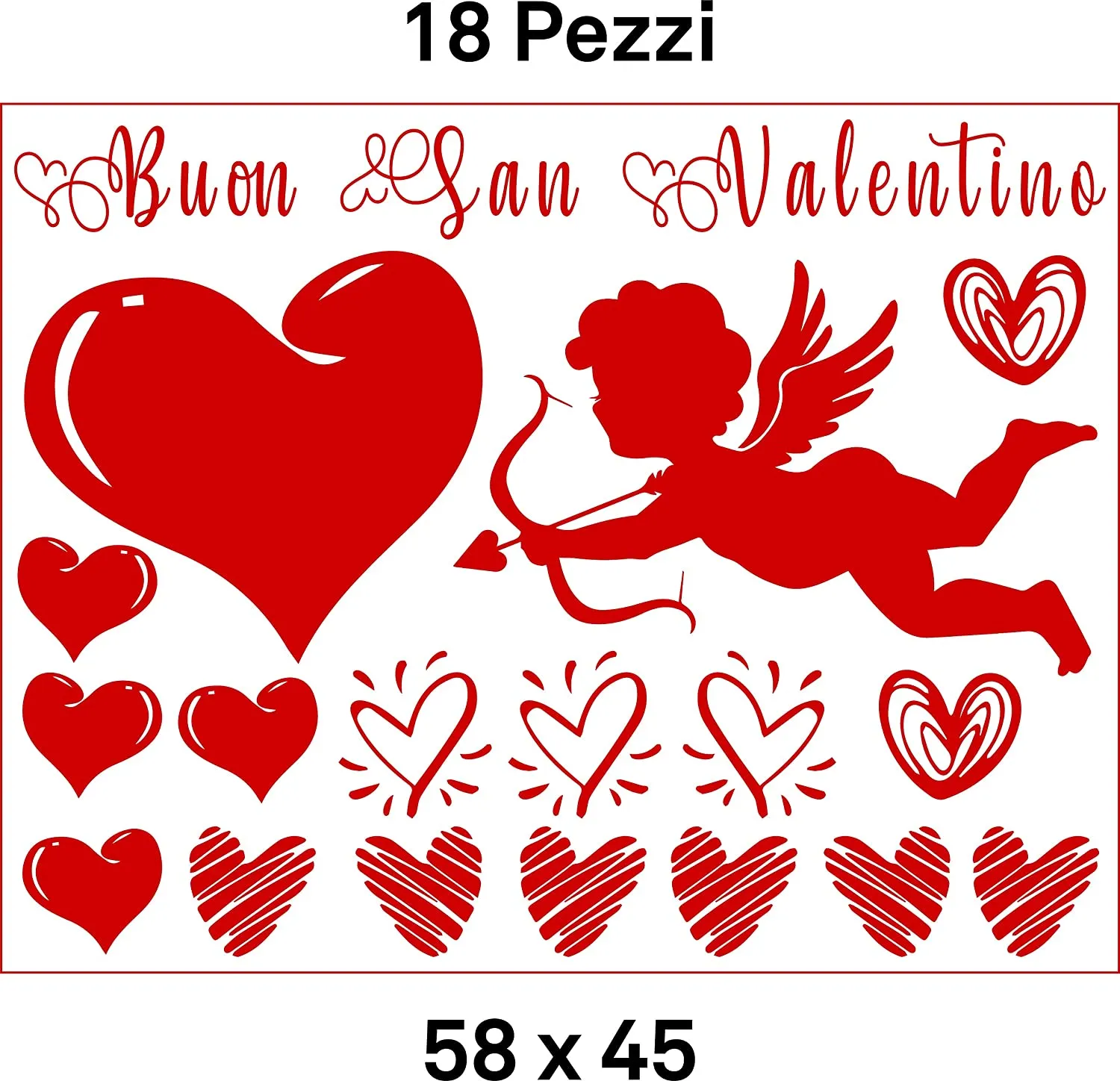 VETROFANIA SAN VALENTINO-DECORO VETRINA-DCUORI E CUPIDO ROSSO-TEMI E FANTASIE SAN VALENTINO-