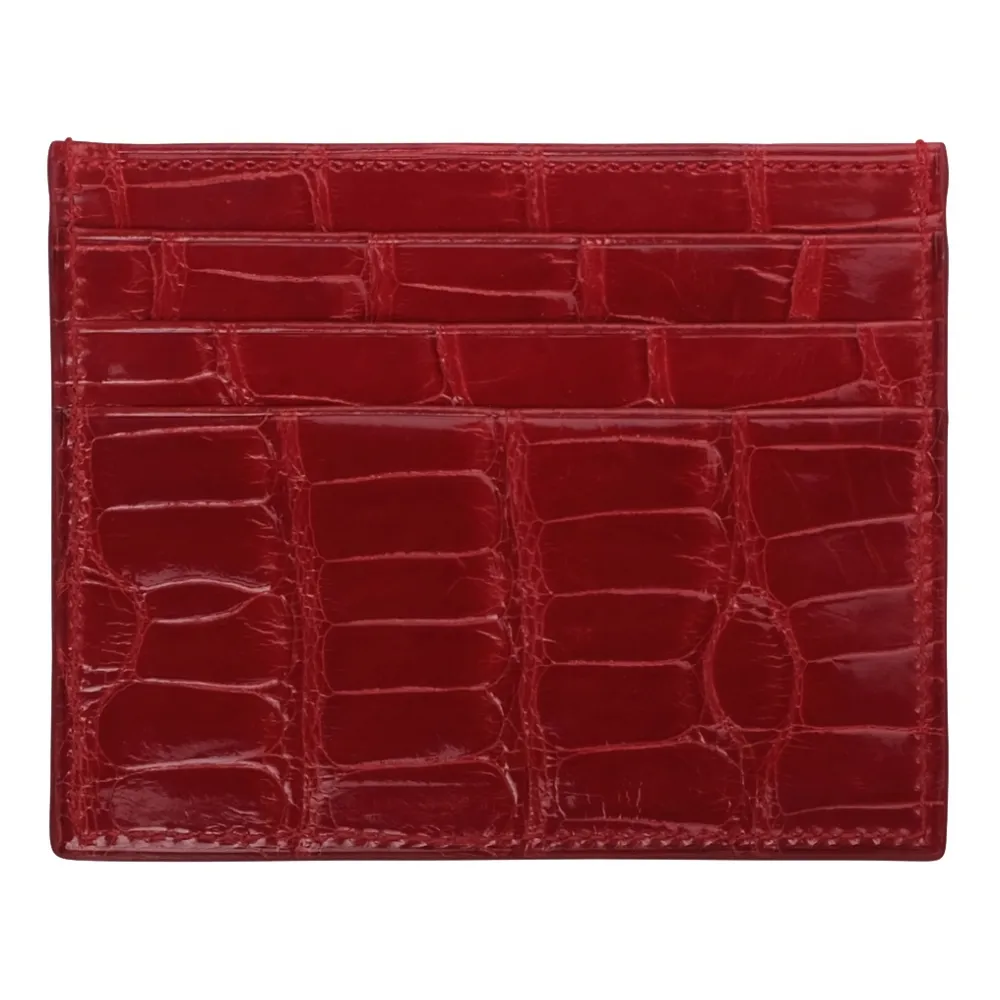 Viola Milano - Porta Carte di Credito Coccodrillo - Rosso - Handmade in Italy - Luxury Exclusive Collection