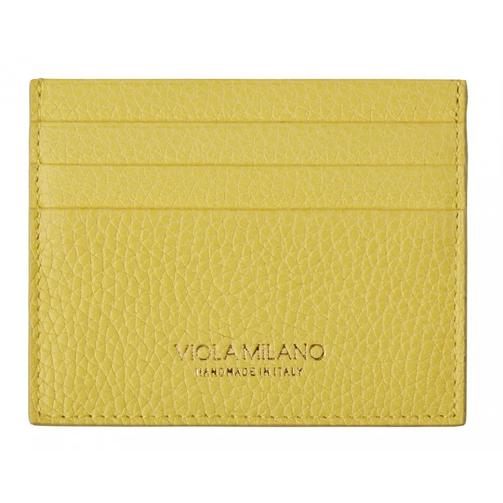 Viola Milano - Porta Carte di Credito in Pelle Pieno Fiore - Giallo - Handmade in Italy - Luxury Exclusive Collection