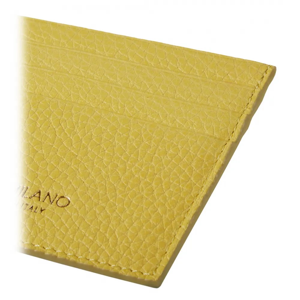 Viola Milano - Porta Carte di Credito in Pelle Pieno Fiore - Giallo - Handmade in Italy - Luxury Exclusive Collection